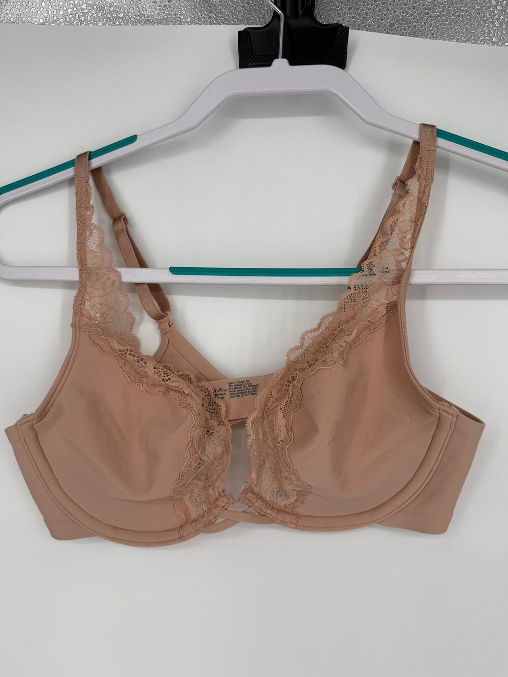 SOMA Essentials Unlined Lace Trim Plunge Bra SZ 34B 0823 Flesh Pink EUC
